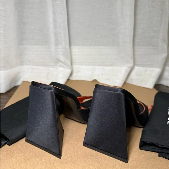 The Attico Devon Mules Black Satin Sculptural Heel EU 38 - Picture 2 of 5